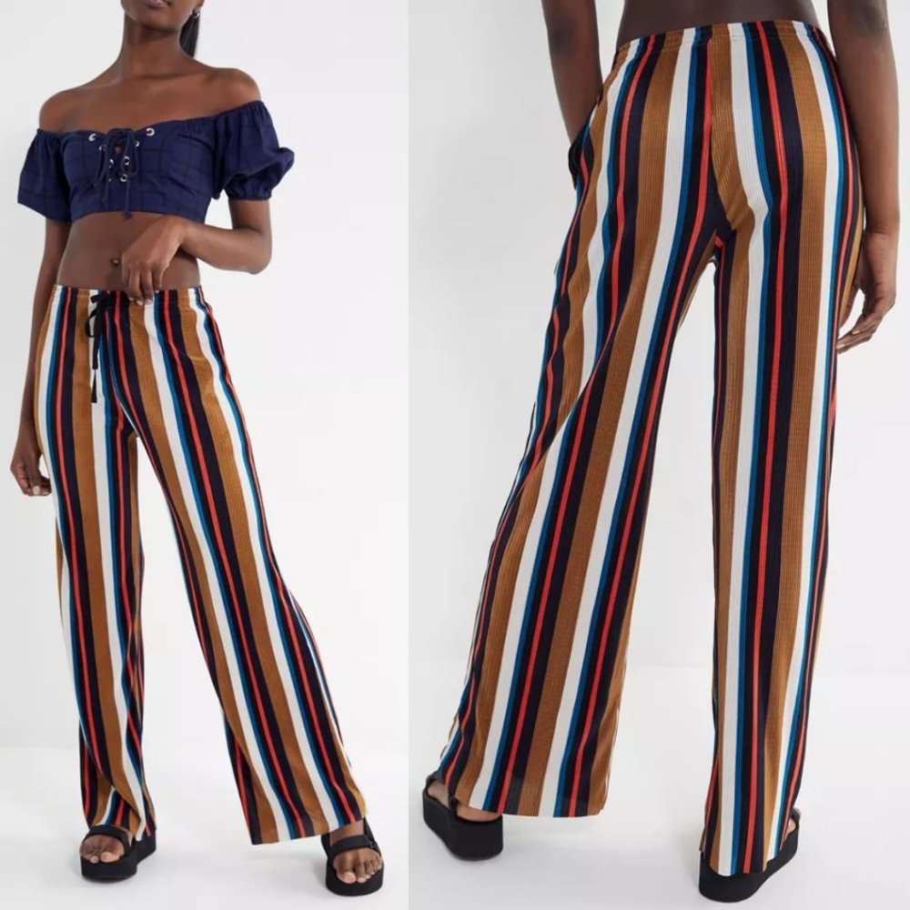 Urban Outfitters Striped High Rise Wide Leg Plisse Pants - Picture 1 of 5